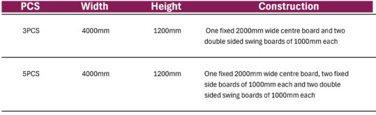 Folding System 2000 board sizes