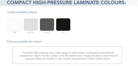 Compact High-pressure Laminate colours